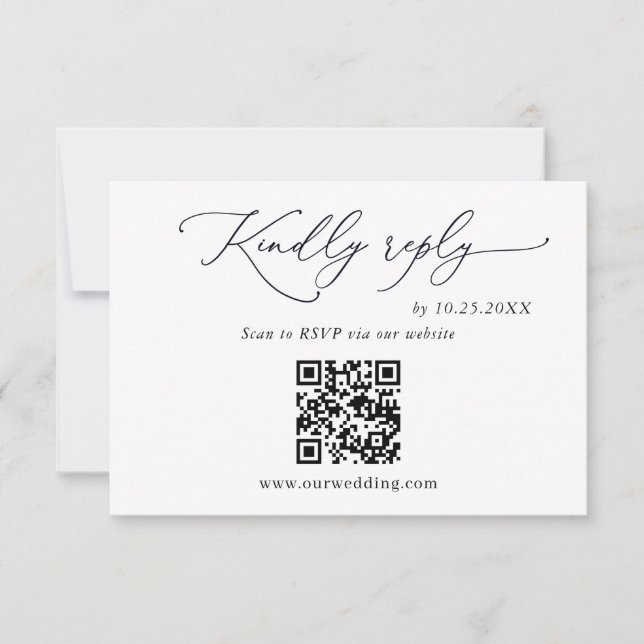 Simply Elegant Minimalist Wedding QR Code PHOTO RSVP Card (Front)