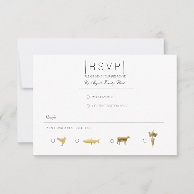 Simply Elegant | Modern Black & Gold RSVP (Front)