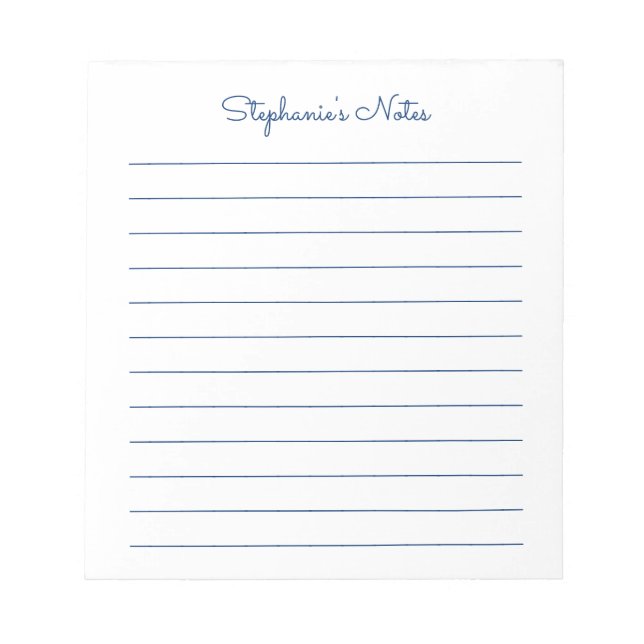 Simply Elegant Navy Blue Lined Personalised Notepad (Front)