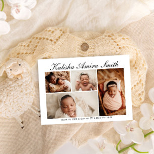 Simply Elegant Neutral Baby Photo Collage Birth  Announcement