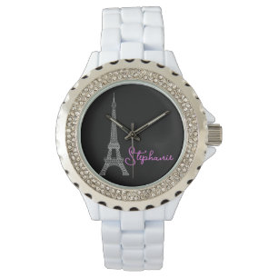 Simply Elegant Paris Eiffel Tower Black Pink Watch