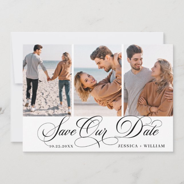 Simply Elegant Photo Wedding 3 PHOTO Save The Date (Front)
