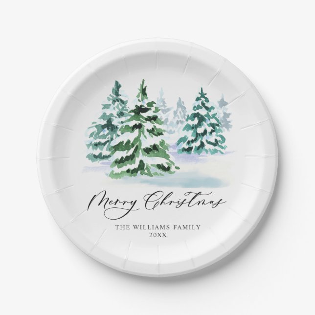 Simply Elegant Pine Tree Christmas Greeting Paper Plate (Front)