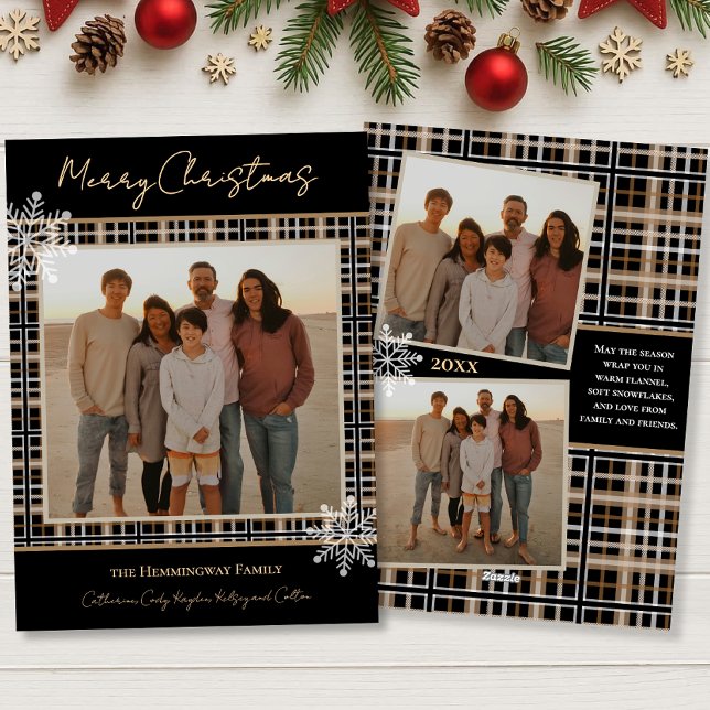 Simply Elegant Plaid Snowflakes Cosy Christmas Holiday Card (Creator Uploaded)