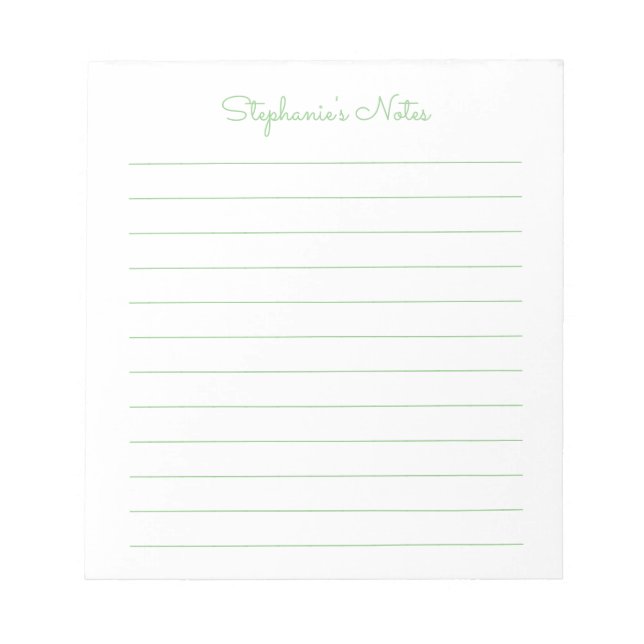 Simply Elegant Sage Green Lined Personalised Notepad (Front)