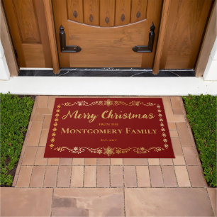 Simply Elegant Snowflakes Merry Christmas Name Doormat