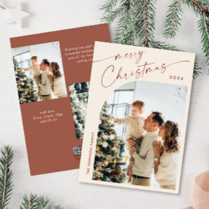 Simply Elegant Stylish 3 PHOTO Christmas Greeting Holiday Card