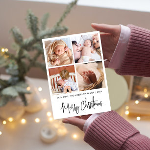 Simply Elegant Stylish 4 Photo Christmas Greetings Holiday Card