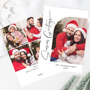 Simply Elegant Stylish 5 PHOTO Christmas Greeting Holiday Card