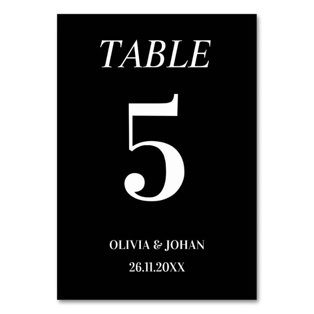Simply Elegant Typography Black Modern Wedding Table Number (Front)