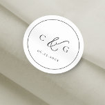 Simply Elegant Typography Modern Wedding Classic Round Sticker<br><div class="desc">Elegant black and white minimalist typography with stylish script and couple's monogram,  simple and clean. Great for minimalist wedding,  modern wedding and classic wedding. 
See all the matching pieces in collection</div>