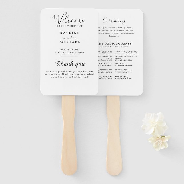 Simply Elegant Typography Modern Wedding Program  Hand Fan (Front and Back)