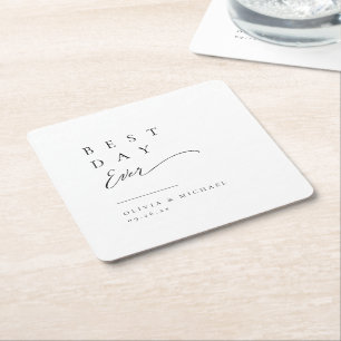 Simply Elegant Typography Modern Wedding Square Paper Coaster