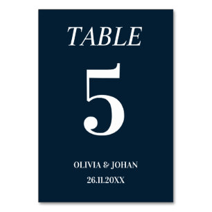 Simply Elegant Typography Navy Modern Wedding Table Number