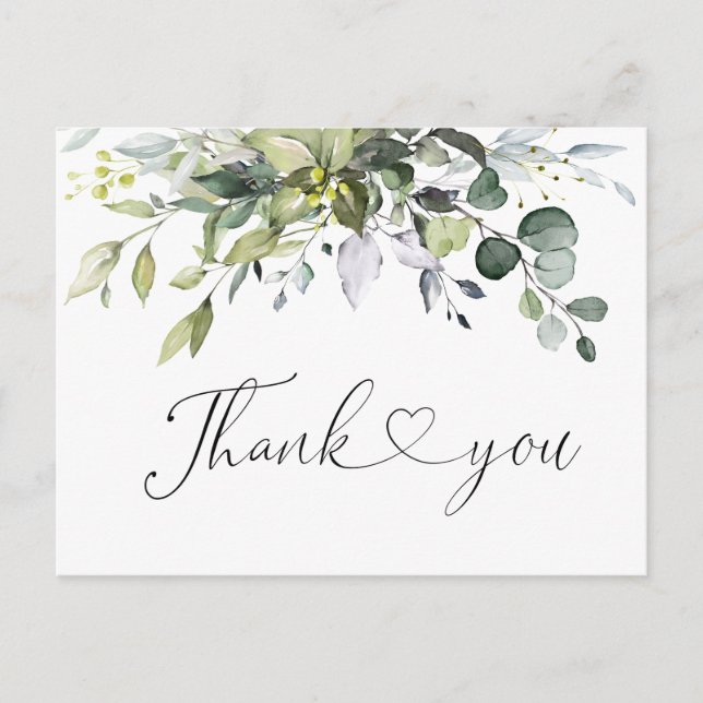 Simply Elegant Watercolor Eucalyptus Thank You Postcard (Front)
