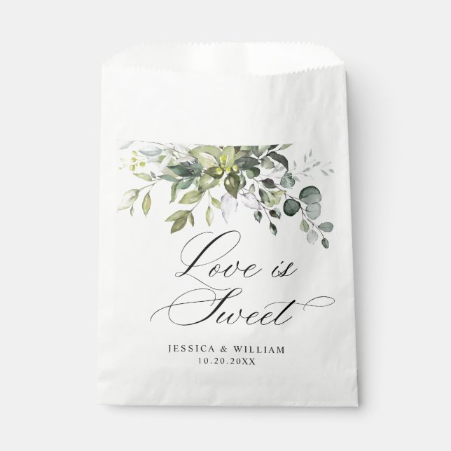 Simply Elegant Watercolor Eucalyptus Wedding Favour Bags (Front)