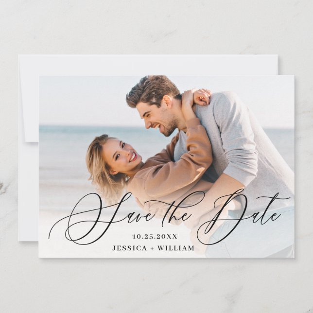 Simply Elegant Wedding 3 PHOTO Simple Modern Save The Date (Front)