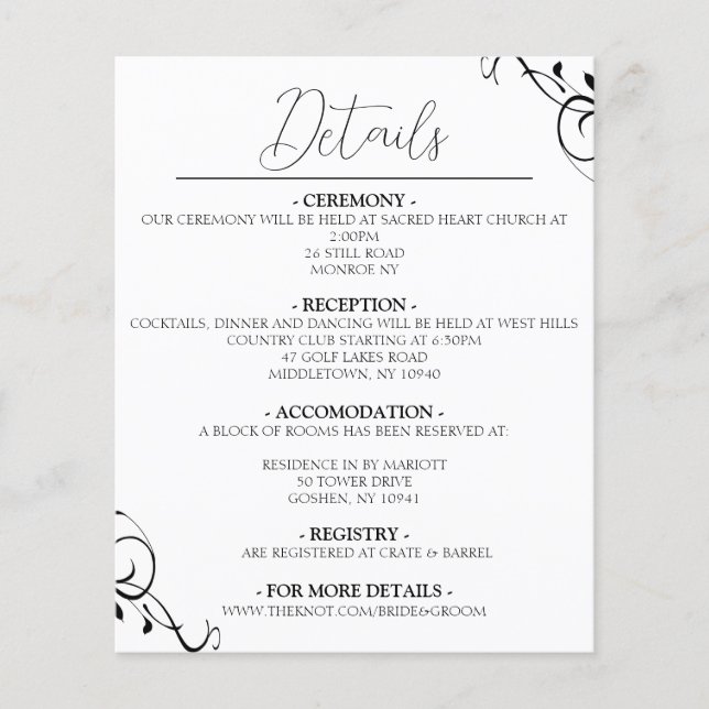 Simply Elegant Wedding Details Card (Front)