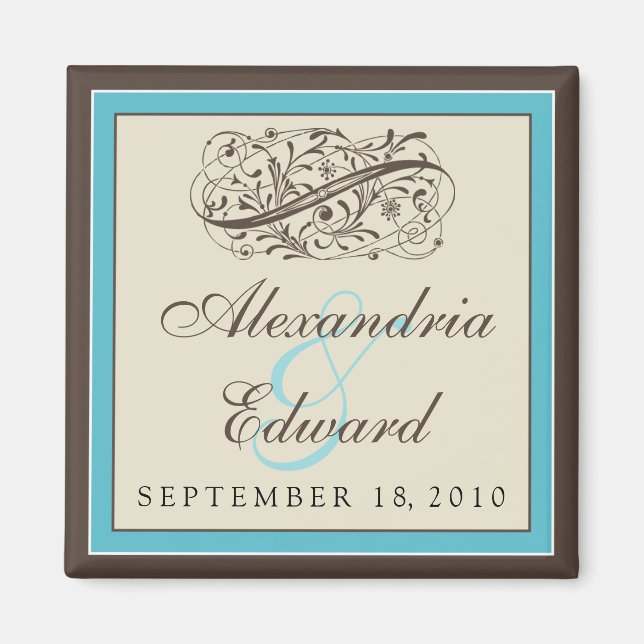 Simply Elegant Wedding Favour Magnet: aqua Magnet (Front)