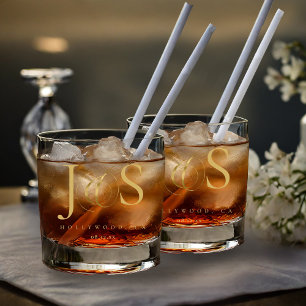 Simply Elegant Wedding Initials Gold ID1022 Whiskey Glass