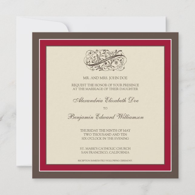 Simply Elegant Wedding Invitation (cranberry) (Front)