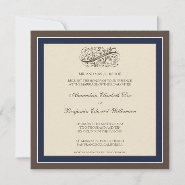 Simply Elegant Wedding Invitation (navy blue) (Front)
