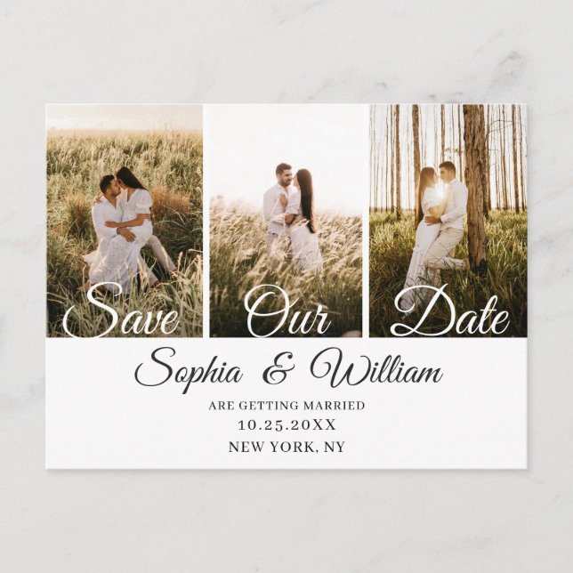 Simply Elegant Wedding Save the Date 3 Photo Announcement Postcard (Front)