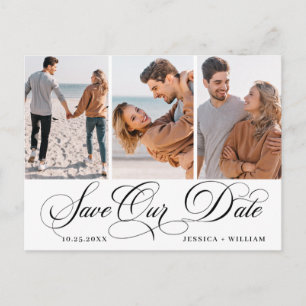 Simply Elegant Wedding Save the Date 3 Photo Postcard