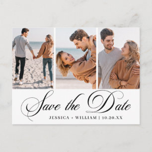 Simply Elegant Wedding Save the Date 3 Photo Postcard
