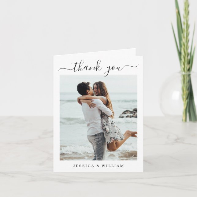 Simply Elegant Wedding Simple Modern  2 Photo Thank You Card (Front)