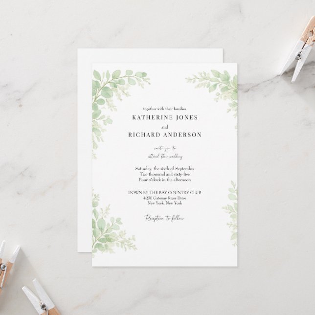 Simply Elegant White Foliage Wedding Invitation (Front/Back In Situ)