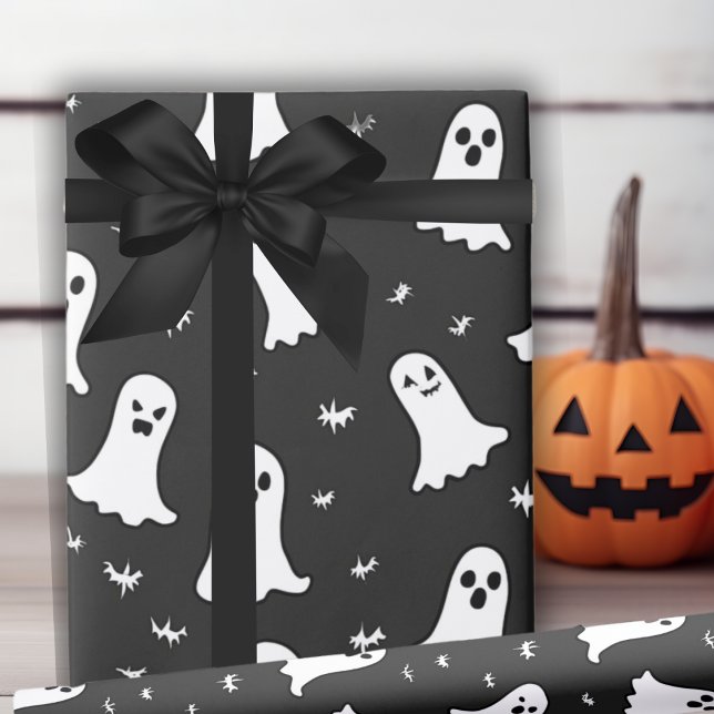 Simply Enchanted Ghosts Black And White Halloween Wrapping Paper (Simply Enchanted Ghosts Black And White Halloween Wrapping Paper)