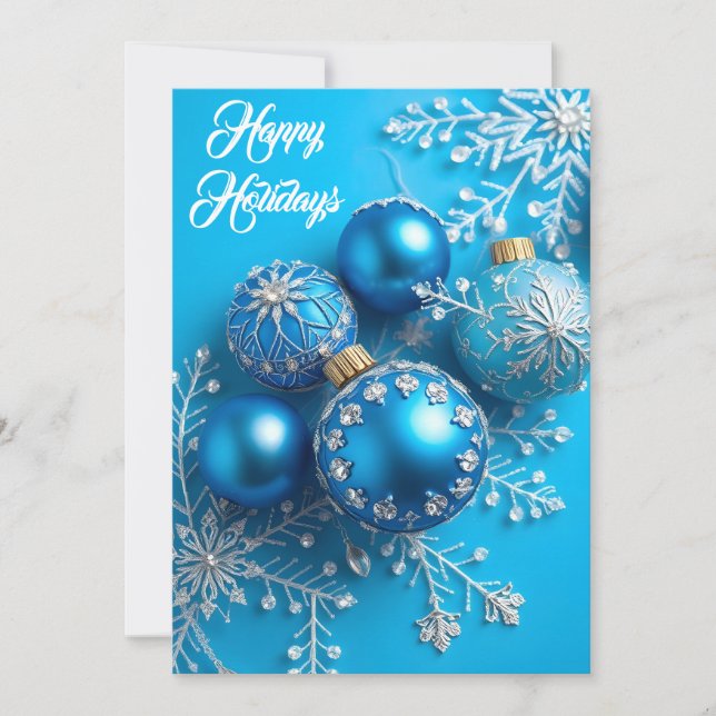Simply Enspired Rhinestone Blue Ornament Holiday Card (Front)