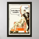 Simply Fabulous Vintage 1920s Art Deco Party Poster<br><div class="desc">Adapted from a wonderfully cheeky retro illustration by Jacue LeClerc done in the Roaring 20's, this poster adaptation features a woman flapper in vintage twenties fashion seated in an orange chair and ottoman next to a gentleman wearing formal wear evening tuxedo or smoking jacket. Predominate colors are tangerine orange, black...</div>