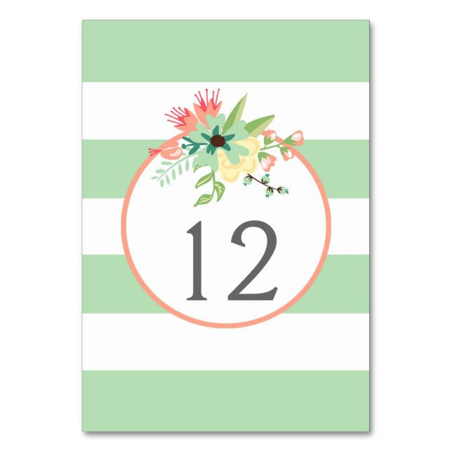 Simply Floral & Stripes Table Number Table Cards (Front)