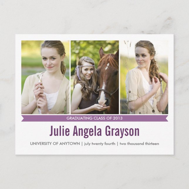 Simply Genius 3 Photo Graduation Postcard (Front)