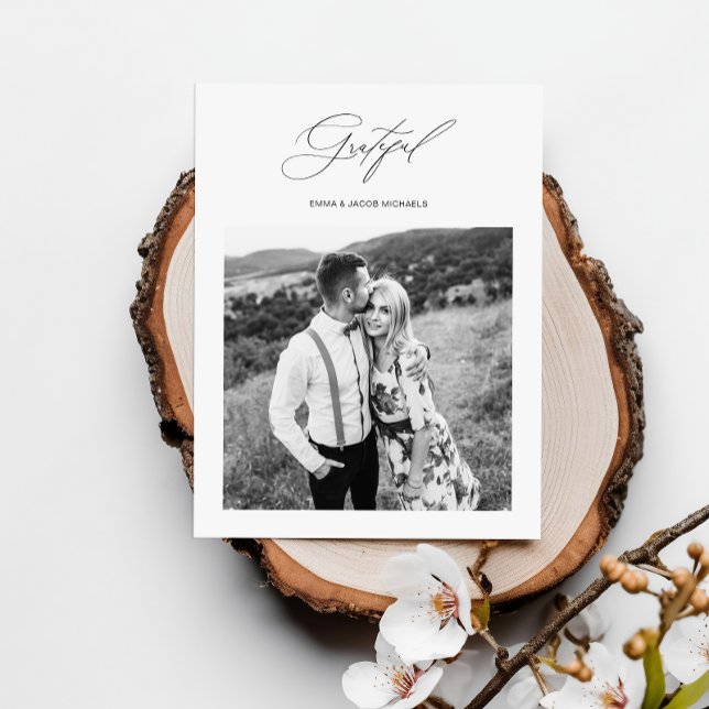 Simply Grateful Wedding Photo Thank You Postcard (Creator Uploaded)