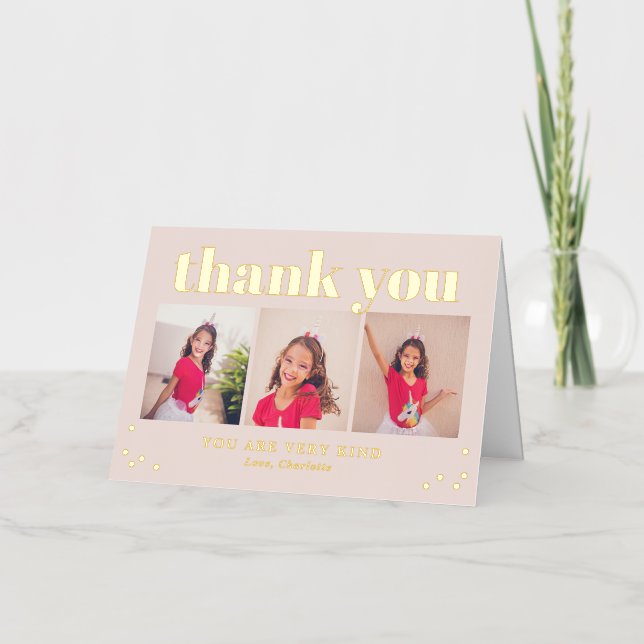 Simply Happy FOIL Modern Photo Thank You Card (Front)