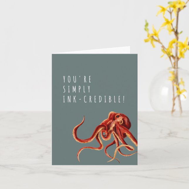 Simply Incredible Octopus Pun Thank You Card (Yellow Flower)