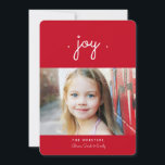 Simply Joy Holiday Photo Card | Red<br><div class="desc">A sweet wish for Joy is the sentiment with this simple and modern design for a Holiday greeting.  Hand lettered cursive font is charmingly casual and contemporary.  On the back is room for your personal message/greeting or easily customise it with additional photos if you wish.</div>