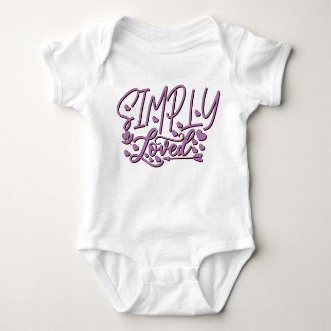 Simply Loved Quote Purple Hearts Arrow Baby Bodysuit (Front)