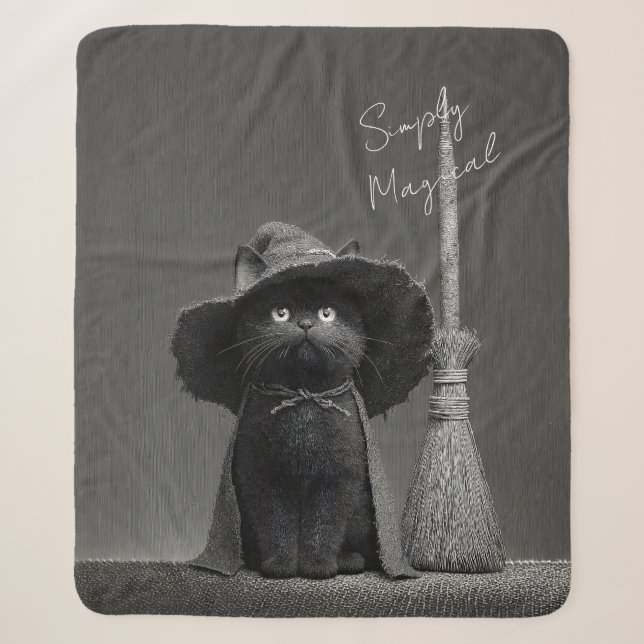 Simply Magical Witch Cat Sherpa Blanket (Front)