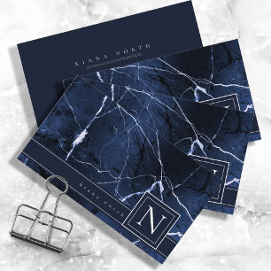 Simply Marble Monogarm Blue and White Std ID672  Business Card