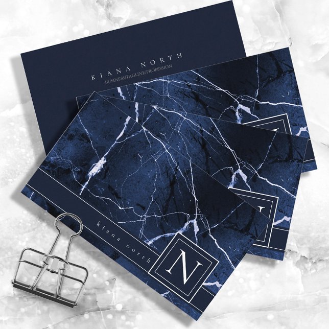 Simply Marble Monogarm Blue and White Std ID672  Business Card (Creator Uploaded)