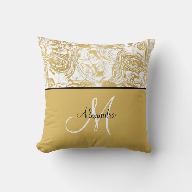 Simply Marble Monogram Gold White Marble and Black Cushion (Front)