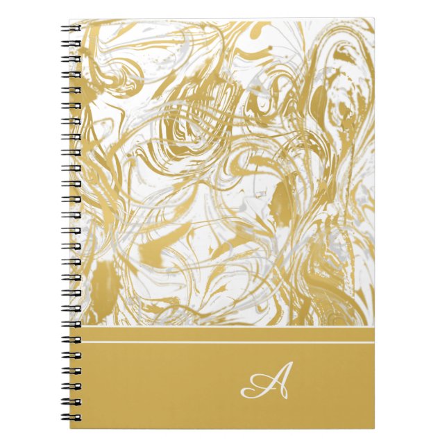 Simply Marble Monogram Gold White Marble    Notebook (Front)