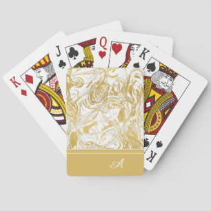 Simply Marble Monogram Gold White Marble Playing Cards