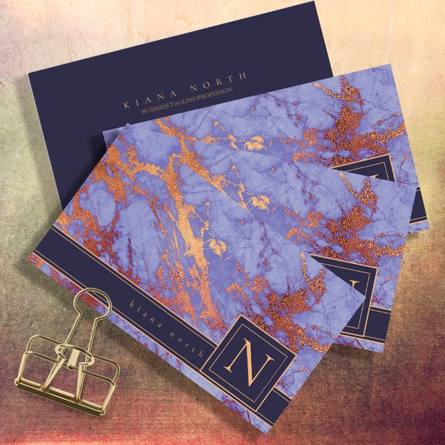 Simply Marble Monogram Purple and Gold Std ID672 Business Card (Creator Uploaded)