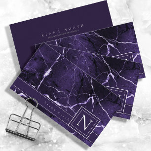 Simply Marble Monogram Violet and White Std ID672 Business Card