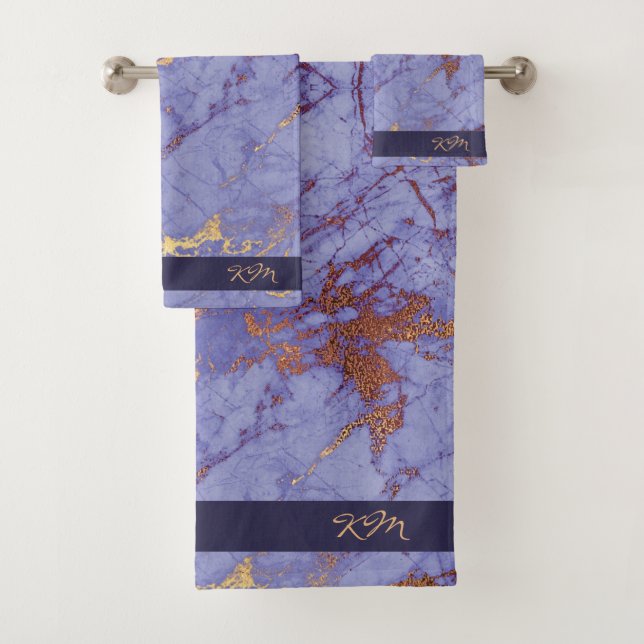 Simply Marble Purple and Gold ID672 Bath Towel Set (Insitu)